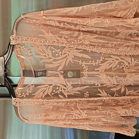💕VINCE CAMUTO💕 Lace Embroidered Open Front Kimono Coverup ~ Cameo Rose O/S NWT - Picture 3 of 8